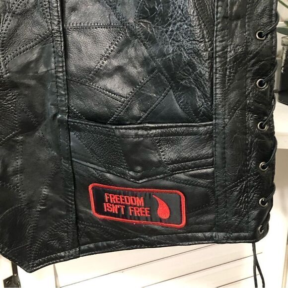 Diamond Plate Buffalo Leather Eagle Patch Biker Vest Large - Picture 7 of 9